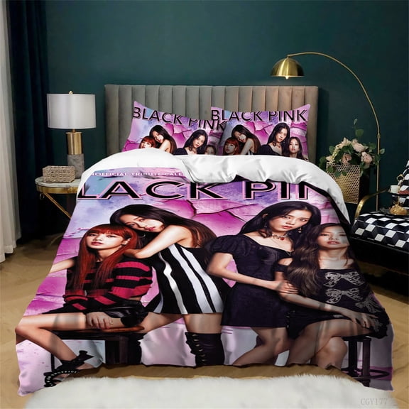 Blackpink Bedding Set 3 Pieces Soft Breathable Duvet Cover Set for All Season Lightweight Quilt Cover Bedroom Decor