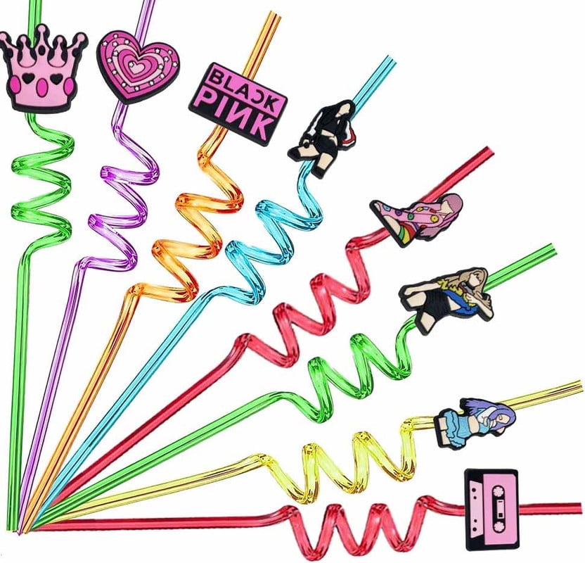 Blackpink Party Favors Drinking Straws Reusable Plastic Beverages Birthday Supplies Decoration 8pcs