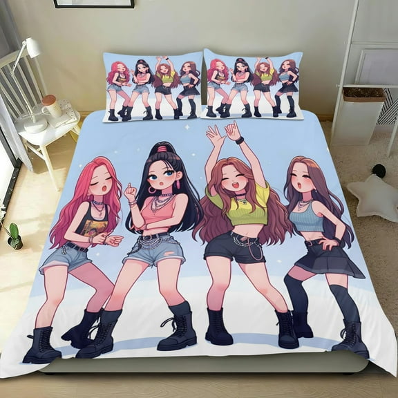 Blackpink Themed Bed Sheet Set Three Piece Set 53x79 Inches Comfortable And Skin Friendly Unique Design Creating A Star Studded Night