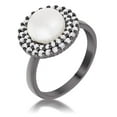thumbnail image 1 of Blackplated Pearl and Cubic Zirconia Double Halo Cocktail Ring, 1 of 1