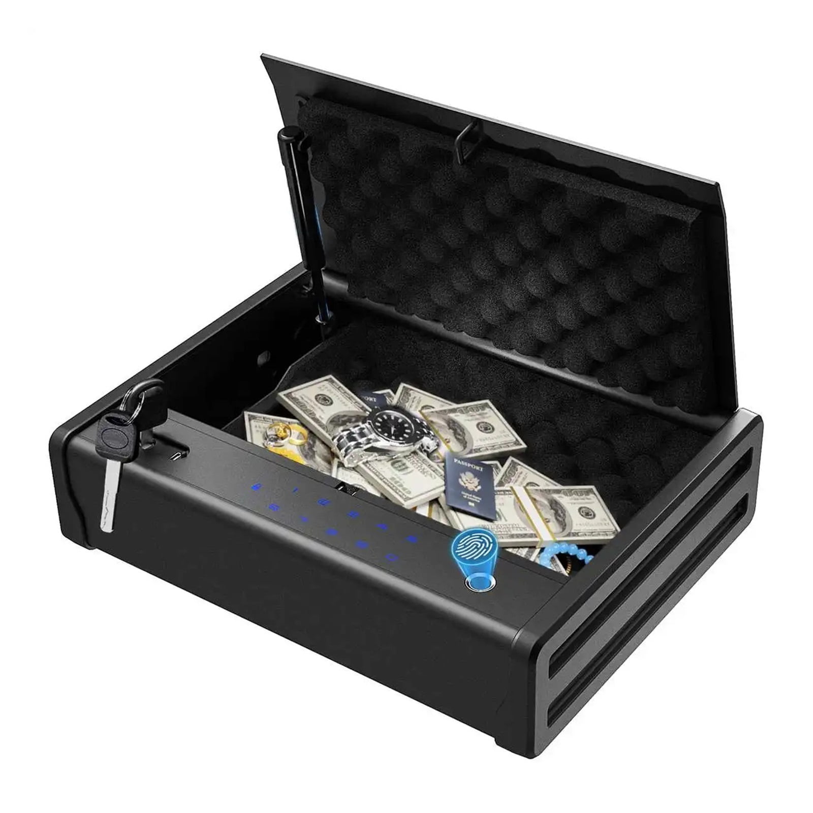 Blacksmith 13.54" x 10.35"Safe Storage Safe Desktop Hidden Drawer Safe Cash Box Fingerprint Password Lock ,Durable Material & Solid Construction