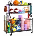 thumbnail image 1 of Weight Rack,Blacksmith 3-Layers Extra Large Heavy Duty Dumbbell Rack,Sports Equipment Organizer with Wheels and Hooks,Black, 1 of 8