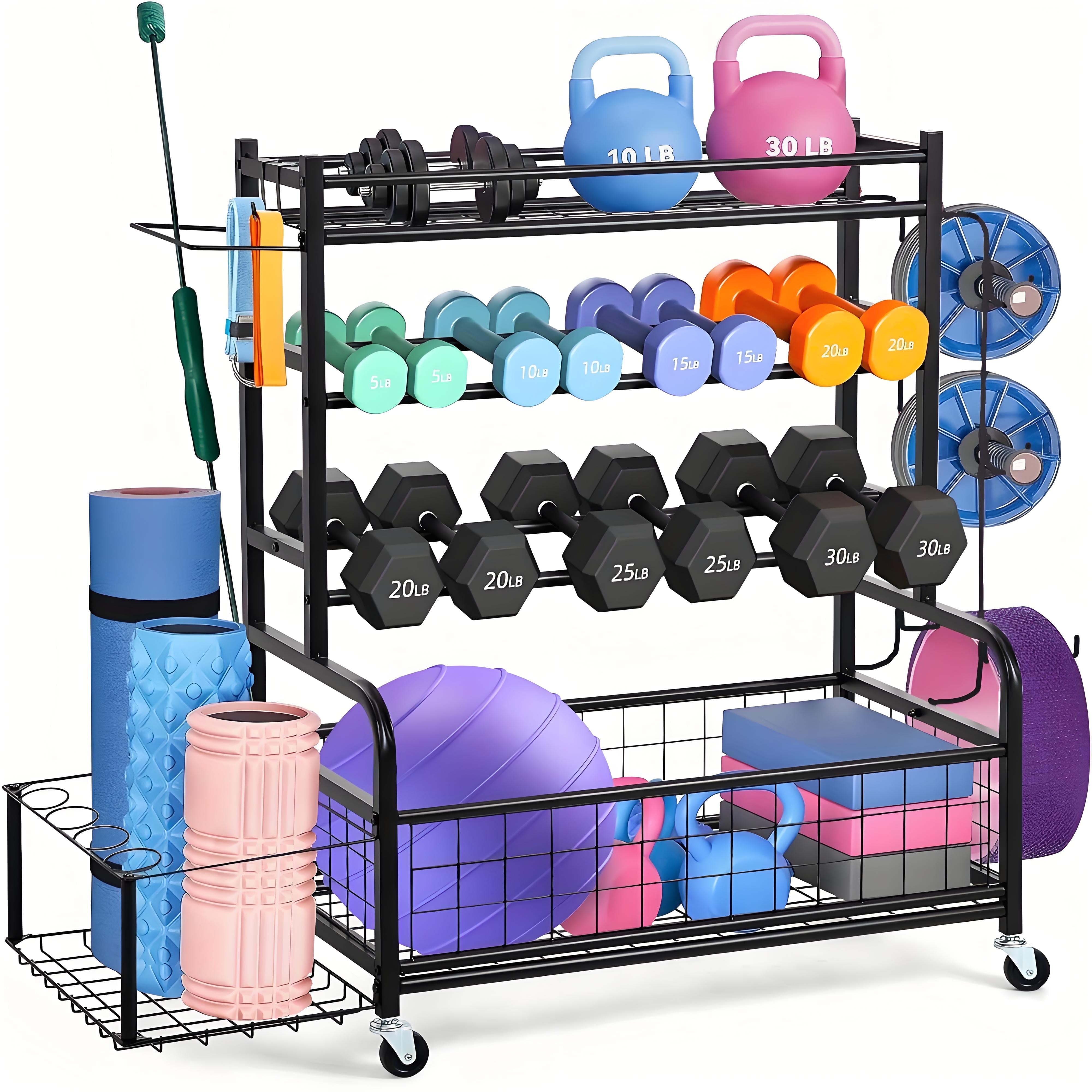 Weight Rack,Blacksmith 4-Layers Extra Large Heavy Duty Dumbbell Rack,Sports Equipment Organizer with Wheels and Hooks,Black - Walmart.com