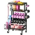 thumbnail image 1 of Dumbbell Rack,Blacksmith 5-Layer Weight Rack for Dumbbell,Sports Equipment Organizer with Wheels and Hooks,Black, 1 of 7