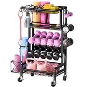 Dumbbell Rack,Blacksmith 5-Layer Weight Rack for Dumbbell,Sports Equipment Organizer with Wheels and Hooks,Black