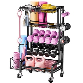 Dumbbell Rack,Blacksmith 5-Layer Weight Rack for Dumbbell,Sports Equipment Organizer with Wheels and Hooks,Black