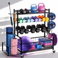 thumbnail image 1 of Weight Rack,Blacksmith 4-Layers Extra Large Heavy Duty Dumbbell Rack,Sports Equipment Organizer with Wheels and Hooks,Black, 1 of 7