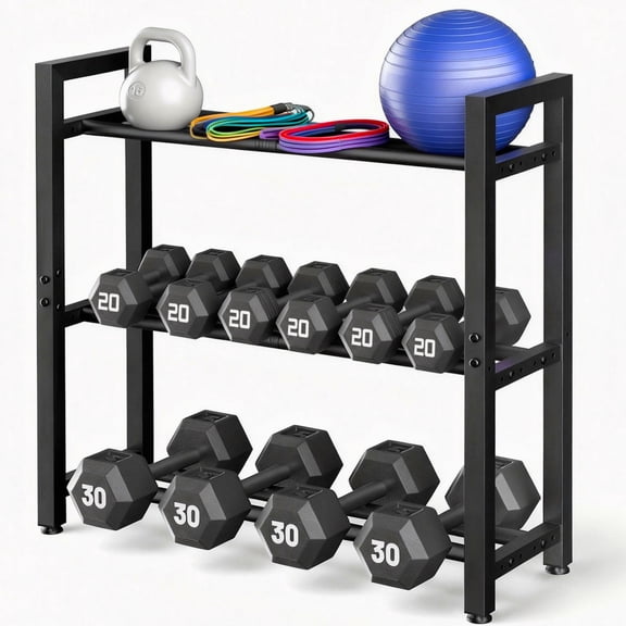 Dumbbell Rack,Blacksmith 3 Tier Adjustable Heavy-Duty Weight Rack for Dumbbell,Kettlebells, Multiple Balls,330 lb Total Capacity,Black