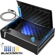 Blacksmith Biometric Gun Safe for Pistols with Fingerprint Hidden Digital Keypad Key Unlock Quick Access Pistol Handgun Safes Alloy Steel Construction Security Gun Lock Box for Home Car Nightstand