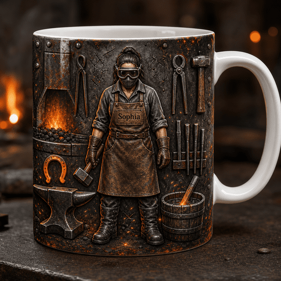 Blacksmith Mug 2D Printed 3D Effect Forge Tools Coffee Cup Gift