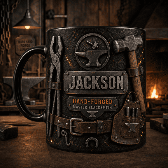 Blacksmith Mug 3D Effect Custom Name Hand-Forged Anvil Hammer Coffee Gift