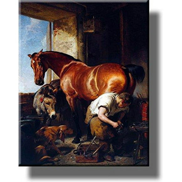 Blacksmith Shoeing Horse, Horseshoer Picture on Stretched Canvas, Wall Art Dcor, Ready to Hang!