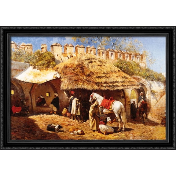 Blacksmith Shop at Tangiers 40x28 Large Black Ornate Wood Framed Canvas Art by Edwin Lord Weeks