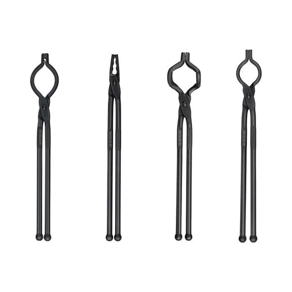 Blacksmith Tongs 4 PCS - 18' V-Bit, Wolf Jaw, Z V-Bit & Gripping Tongs - Carbon Steel Forge Tongs with A3 Rivets - For Blacksmiths & Bladesmiths