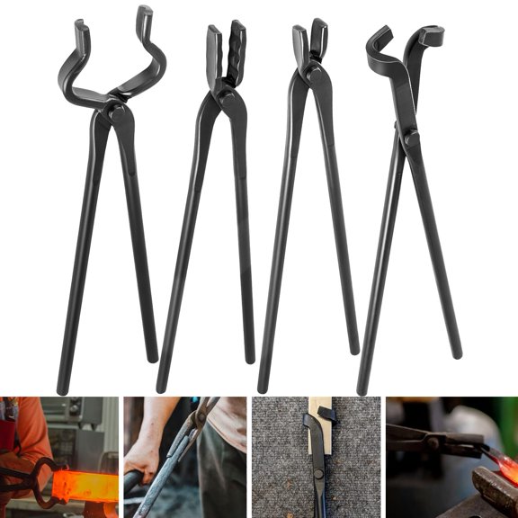 Blacksmith Tongs Set Knife Making Forge Tongs for Bladesmithing & Blacksmithing - 4 Tongs Tool Kit Y101