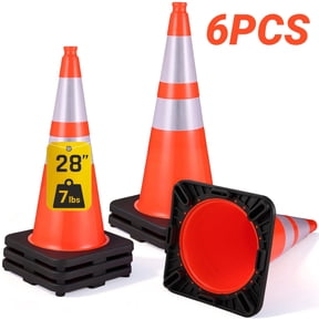 Traffic Cones,GOCHIFIX 6 Pack 28 Inch 7lbs Safety Cones with Heavy Base,Orange Safety Cone with Reflective for Parking Lot, Construction Work, Road Safety