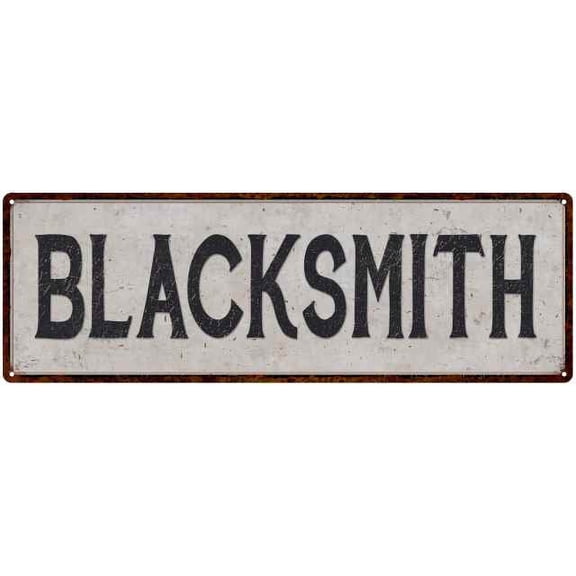 Blacksmith Vintage Look Reproduction Black on White 6x18 Metal Sign 206180023009