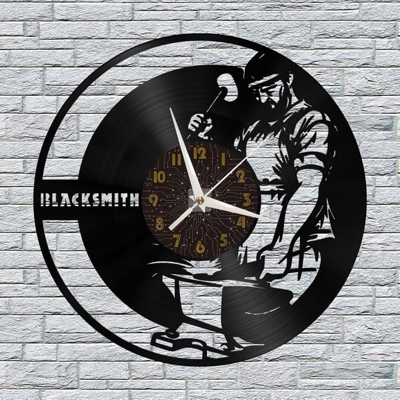 Blacksmith Vinyl Wall Clock, Vinyl Record Clock Wall Art Silent & Non-ticking(12 inchs C)