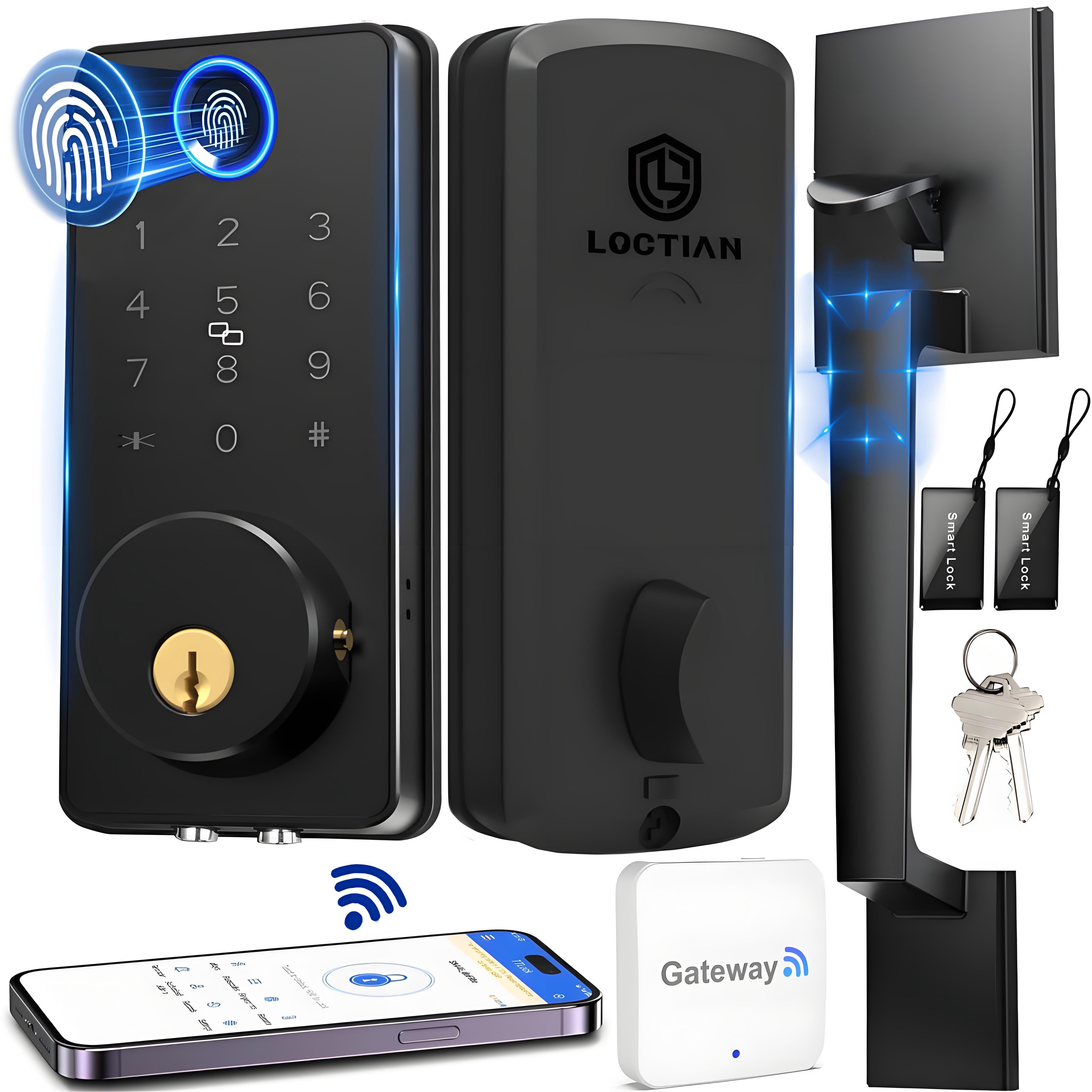 Smart Door Lock,Blacksmith Biometric Keyless Electronic Door Lock With Handle and Wi-Fi Gateway and APP Control,Fingerprint Smart Lock Deadbolt for Home,Apartment,Office and Garages,Black
