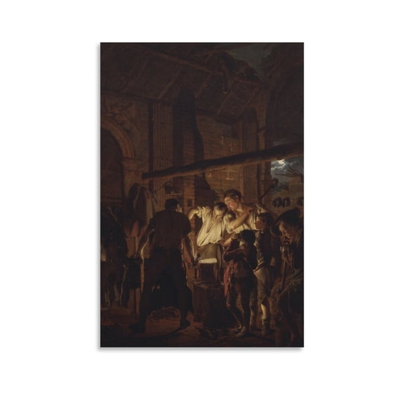 The Blacksmith's Shop by Joseph Wright of Derby Posters Wall Art Painting Canvas Gift Living Room Prints Bedroom Decor Poster Artworks 16x24inch(40x60cm)