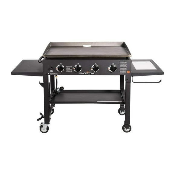 Blackstone 1554 Cooking 4 Burner Flat Top Gas Grill Propane Fuelled Restaurant Grade Professional Outdoor Griddle Station with Side Shelf, 36 Inches, Black