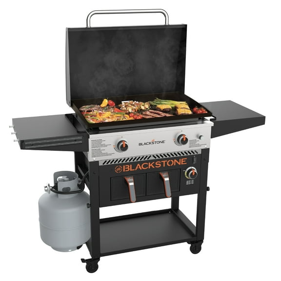 Blackstone Outdoor Combo Griddle, 2-Burner 28" Propane Flat Top Grill with Air Fryer and Hood, Black