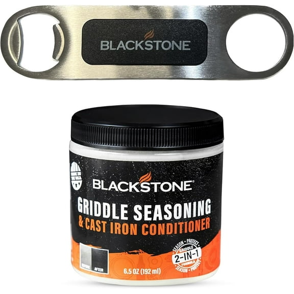 Blackstone 2-IN-1 Griddle & Cast Iron Seasoning Conditioner 6.5 OZ– Effective Seasoning Rub Formula – Food Safe – Easy to Use Cleaner & Conditioner – with Blackstone Beer Opener