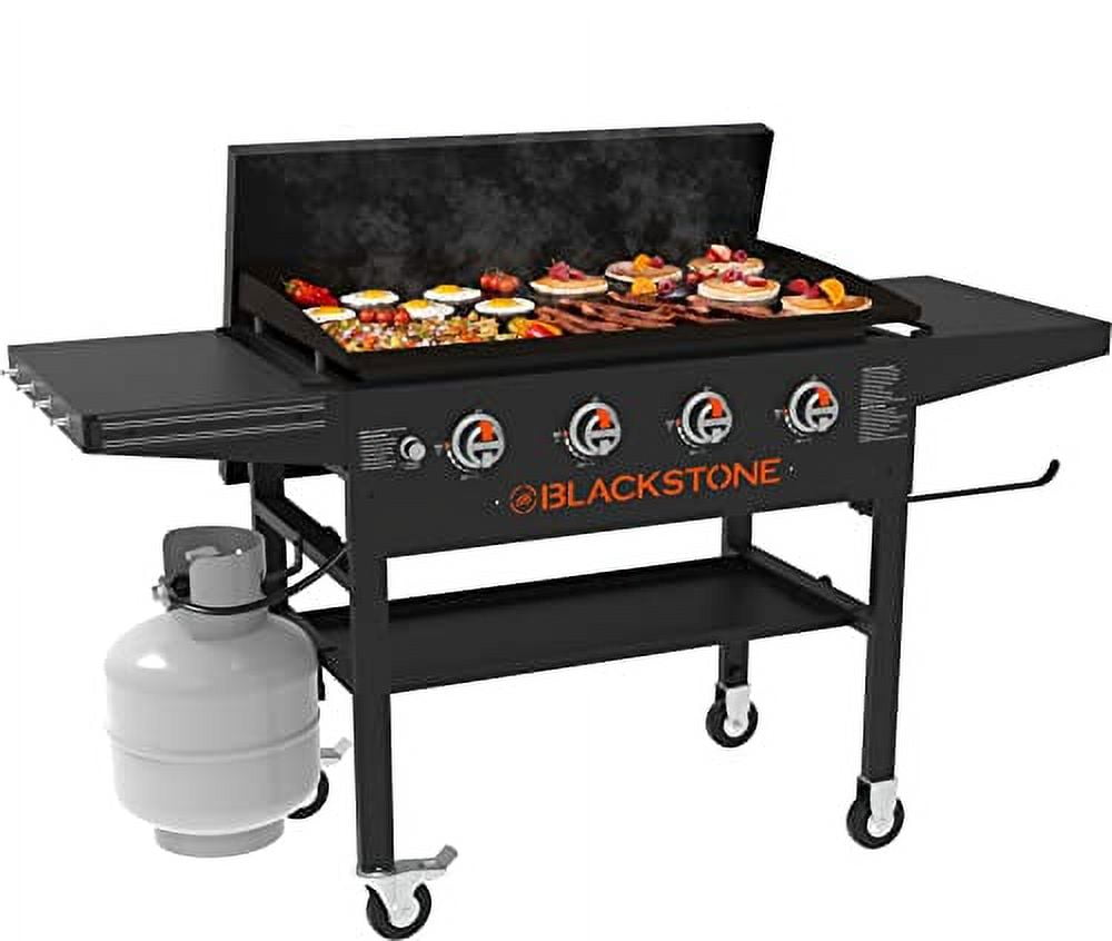 BLACKSTONE Flat 36" Griddle with High Shelves and Hard Cover, Black