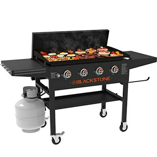 BLACKSTONE Flat 36" Griddle with High Shelves and Hard Cover, Black