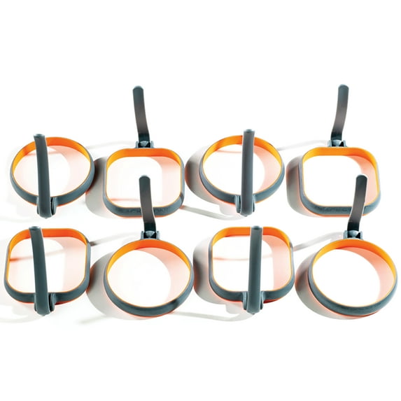 Blackstone 4" Egg Rings Bundle, 8 Pack - 4 Square, 4 Circle in Gray and Orange