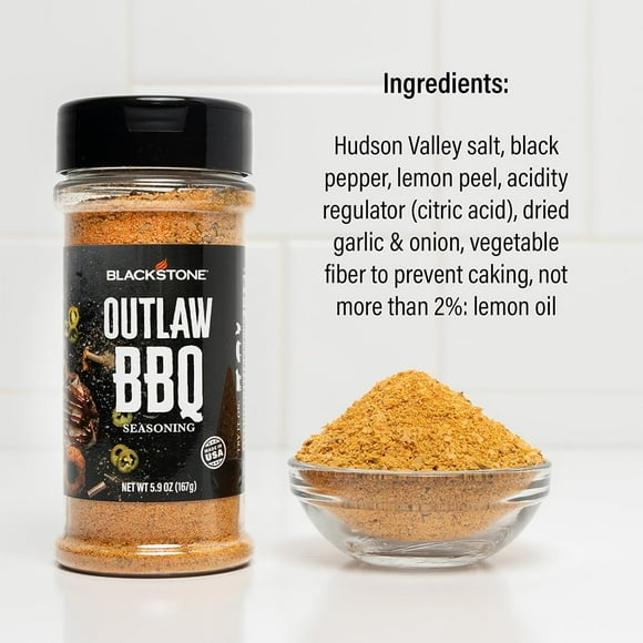 Blackstone 4160 Outlaw SCH4BBQ Powder for Beef, Poulty, Pork, Chicken, Fries, Steaks Tasty Spices with Sweetness and Citrus, All-Purpose Cooking Grilling Barbecue Seasoning, 5.9 Oz, Multicolored
