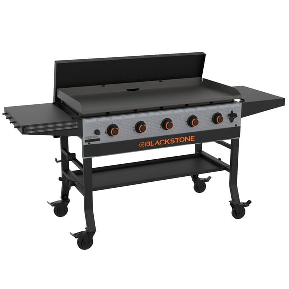 Blackstone Bronco Outdoor Griddle, 5-Burner 44" Propane Flat Top Grill with Hard Cover, Gray