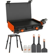 Blackstone Adventure Ready 20 x14 2-Burner Propane Camping Griddle with Latching Hood and Handle + Griddle Leg Kit + Camping Griddle Tool Kit, 5-Piece