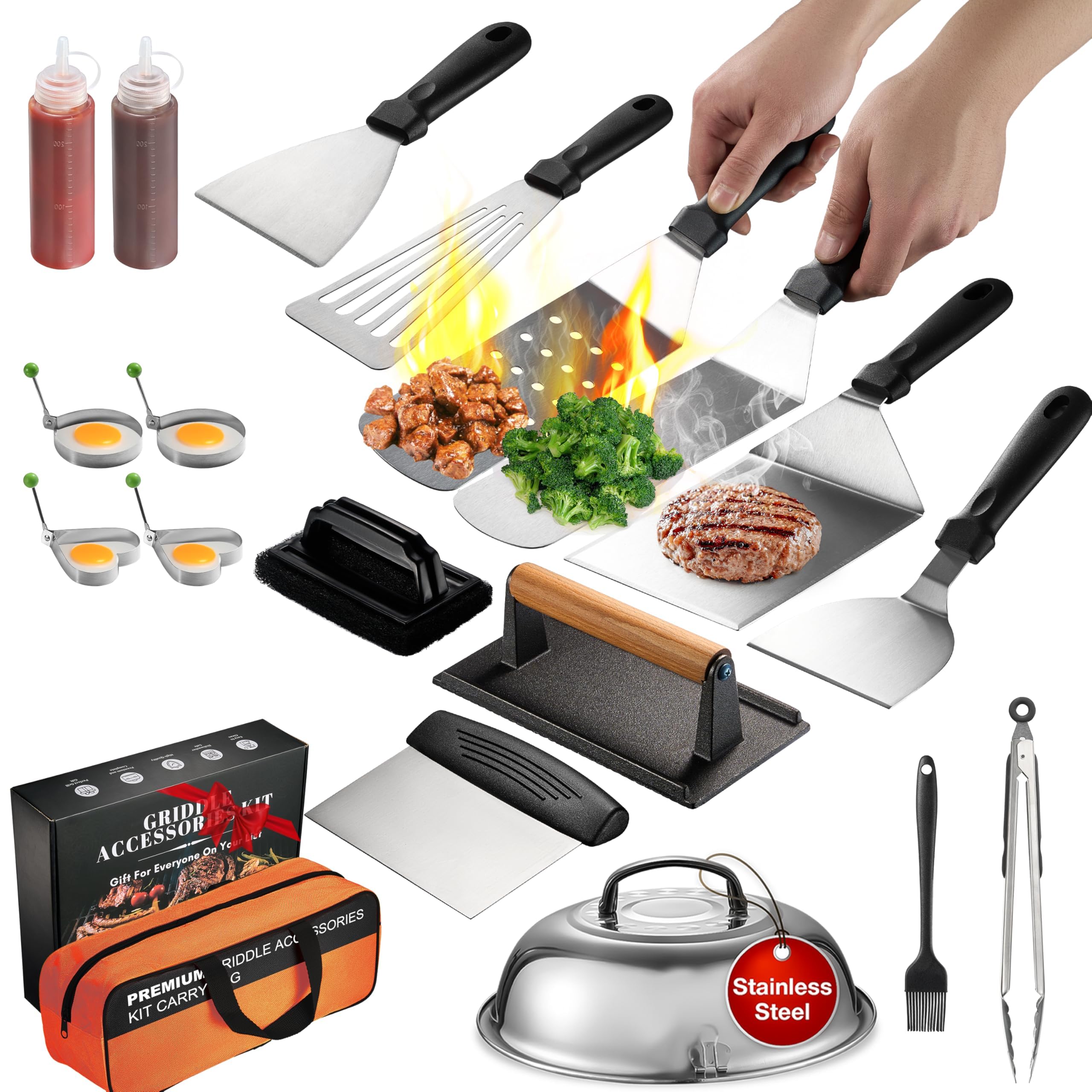 Kit Accessori Per Griglia Onlyfire: 2 Cupole, Spatola, Raschietto, Pressa Hamburger E 2 Bottiglie Dosatrici