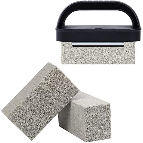 Blackstone Griddle Cleaning Brick Block Heavy Duty Grill Cleaning Stone Bricks Non Scratch Flat Top Seasoning Stone Griddle Scrubber Cleaner Remove Greases Stains Residue -3 Pack with Handle