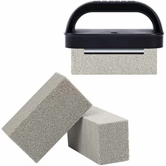 Blackstone Griddle Cleaning Brick Block Heavy Duty Grill Cleaning Stone Bricks Non Scratch Flat Top Seasoning Stone Griddle Scrubber Cleaner Remove Greases Stains Residue -3 Pack with Handle