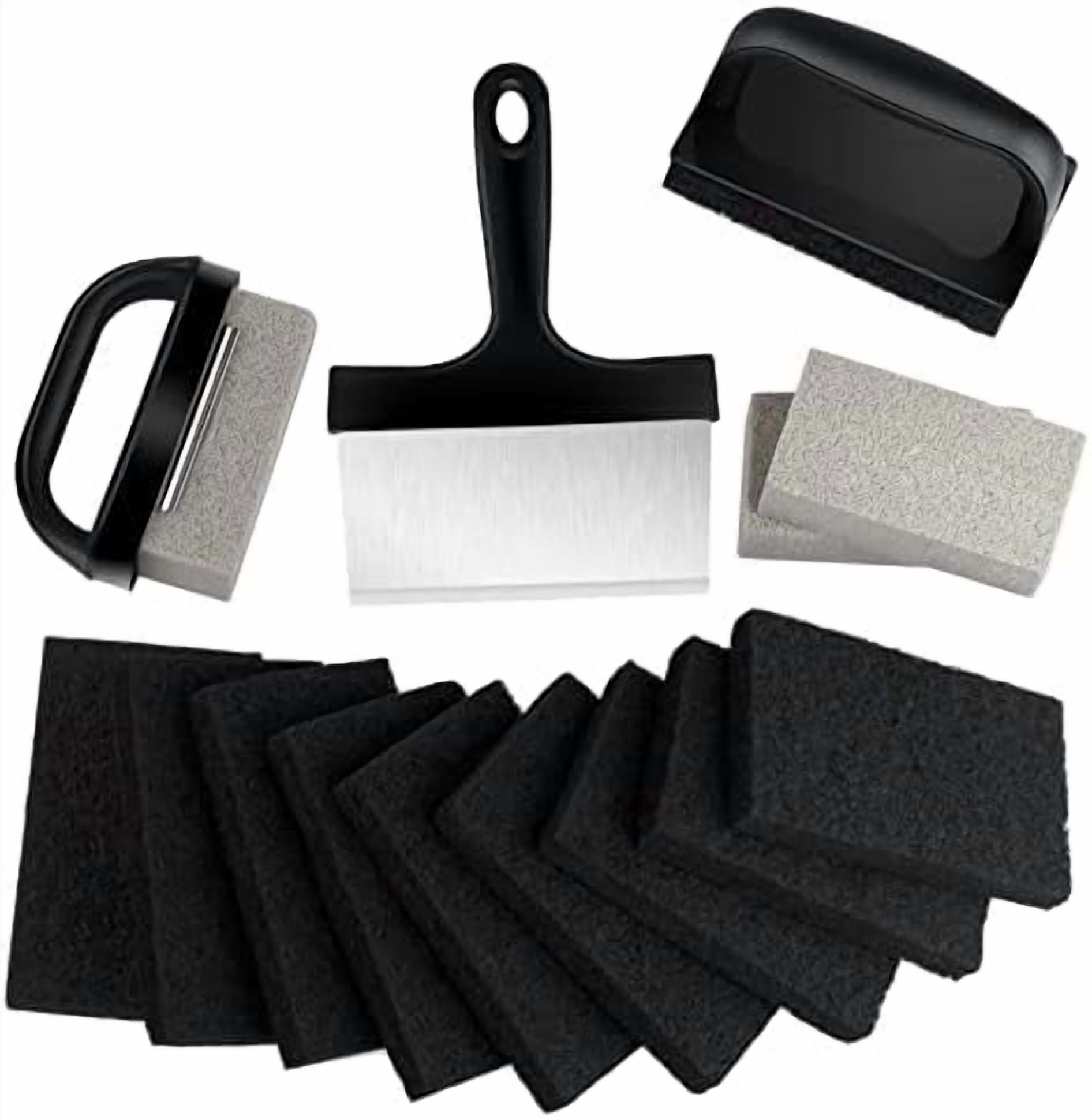 Blackstone Griddle Cleaning kit 16 Pcs, Heavy Duty Grill Cleaning Stone Bricks with Handle,Griddle Scrubber Scouring Pads with Handle and 6" Grill Scraper,Griddle Cleaner Brush Set for Flat Top