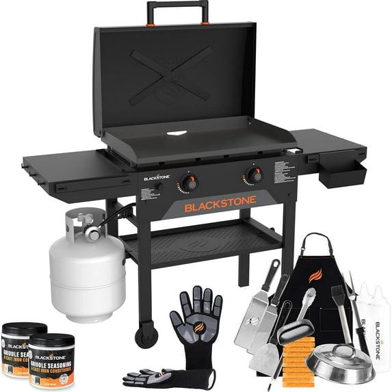 Blackstone Original 28 Inch Omnivore Griddle 2287 with Hood and Side Shelves, Flat Top Grill, Outdoor Griddle with Blackstone Accessories, Blackstone Griddle Seasoning, Wholesalehome Gloves and Cloth