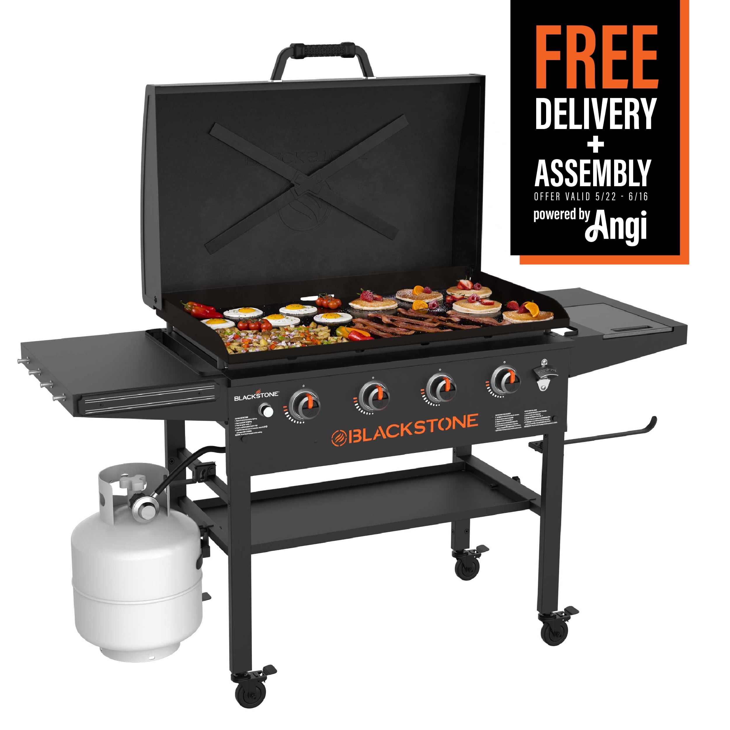 Blackstone Original 4-Burner 36" Propane Omnivore Outdoor Griddle with Hood and Folding Side Shelves - Walmart.com