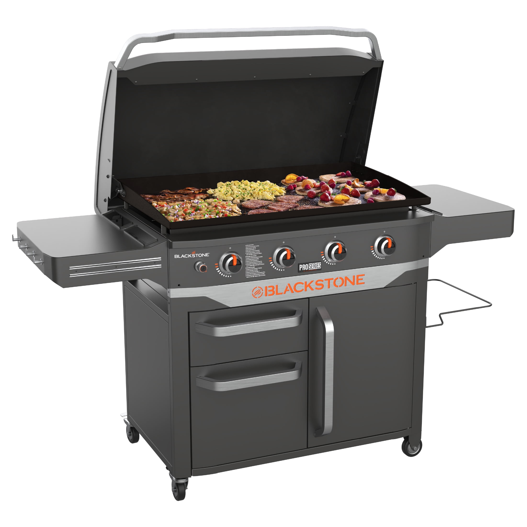 Blackstone 36 Cooking Station 4 Burner Propane Fuelled Restaurant Grade  Professional 36 Inch Outdoor Flat Top Gas Griddle with Built in Cutting  Board, Garbage Holder and Side Shelf (1825), Black 