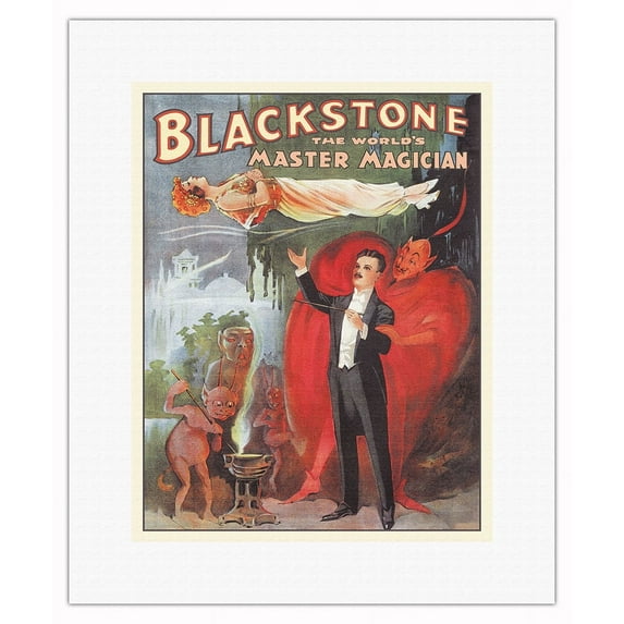 Blackstone The World’s Master Magician - Levitation Illusion - Vintage Magic Poster c.1885 - Fine Art Rolled Canvas Print 11in x 14in