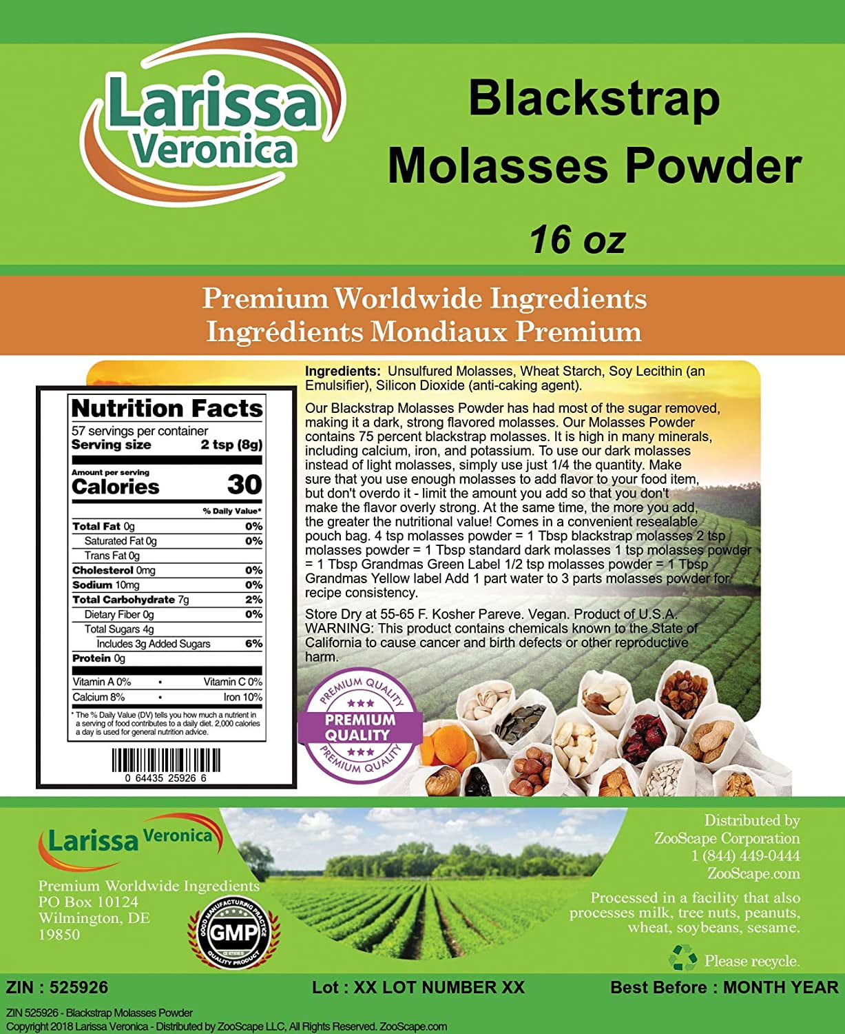 Blackstrap Molasses Powder (16 oz, ZIN 525926) 3 Pack