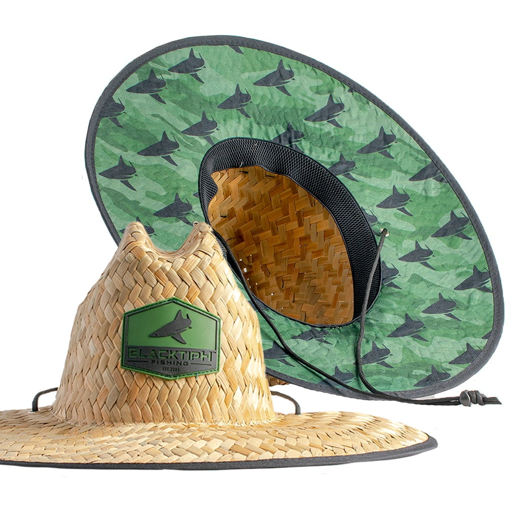 BlacktipH Straw Hat Camo Green With Rubber Patch Adult Unisex