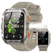Blackview Military Smart Watch for Men, GPS & Compass Tactical Smartwatch with Bluetooth Calling, Flashlight, 100+ Sports Modes, 960mAh Battery, Rugged Outdoor Fitness Watch for Android iPhone, Khaki