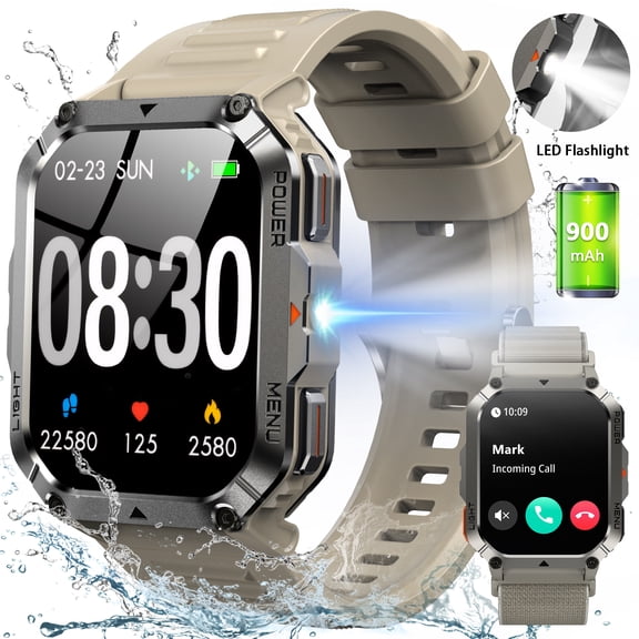 Blackview 1.45-inch Military Smartwatch for Men,Answer/Make Calls/100+ Sport Modes,Waterproof,Smart Watch compatible with Android IPhone Devices,Black