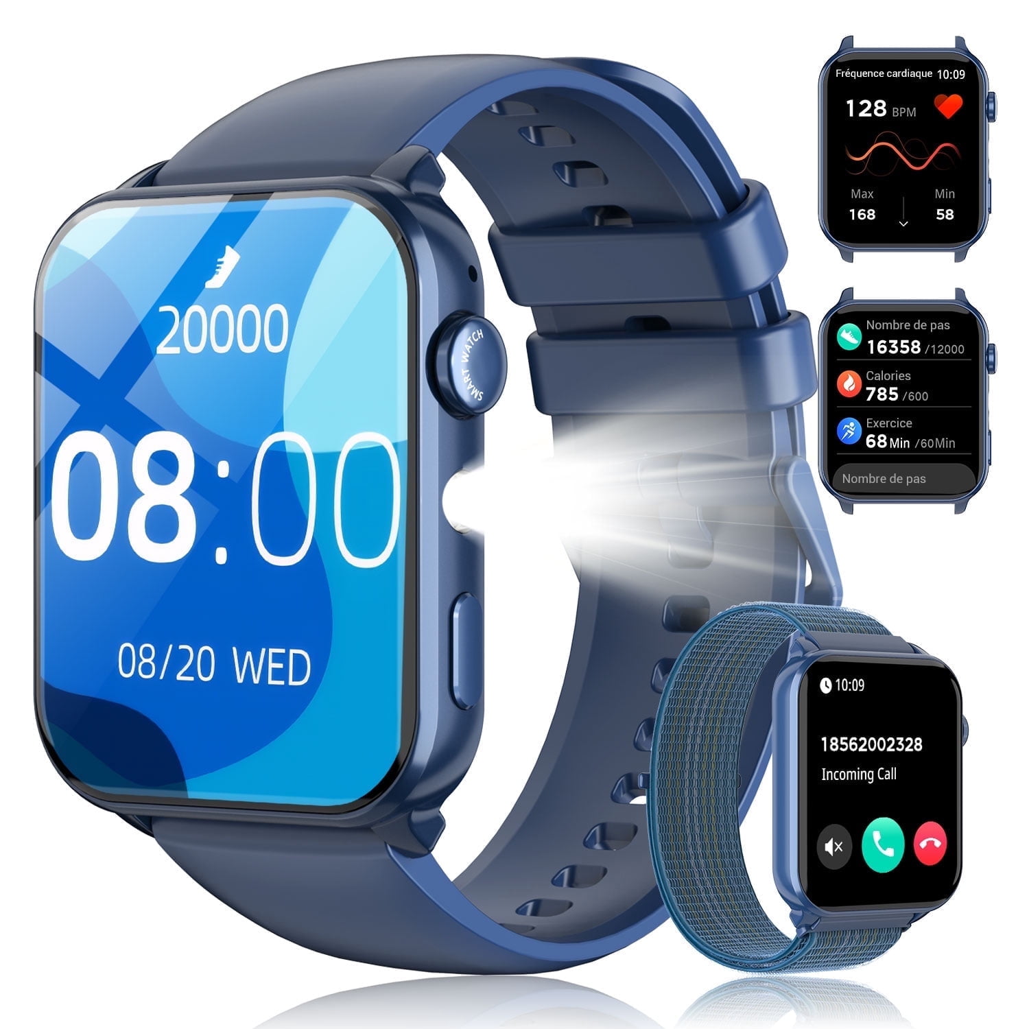 Blackview 1.91" Smartwatch for Women Men,with Answer/Make Calls/100+Sports Modes/AI Voice/IP68 Waterproof,Smart Watch Fits for Android iPhone,Blue
