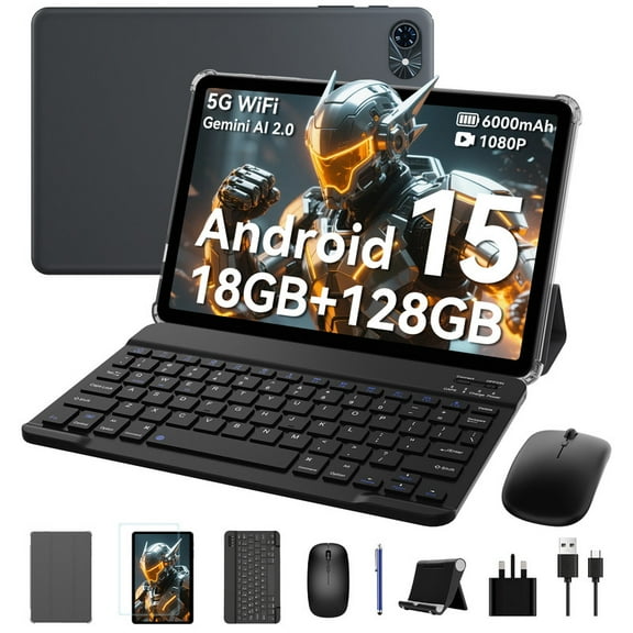 Android 15 Tablet,2026 Latest Android Tablets with Keyboard 18GB+128GB/2TB, 10 Inch Tablet with Pen, 6000mAh, 1080P, 5G WiFi, Bluetooth5.0, GPS, OTG, 2 Speaker