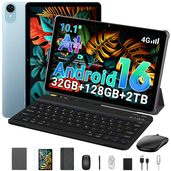 TABWEE W80 10" Android 16 Tablet with Keyboard & Stylus, Unisoc T610 Octa-Core, 4G LTE (T-Mobile Only), 32GB+128GB, 120Hz FHD Display, 6000mAh, for Office Study Gaming