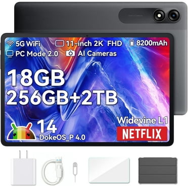 Blackview 11" Android 14 Tablet 256GB 2K Google GMS Computer Tablets for Learning with Case, Tab 9 Wifi, Gray