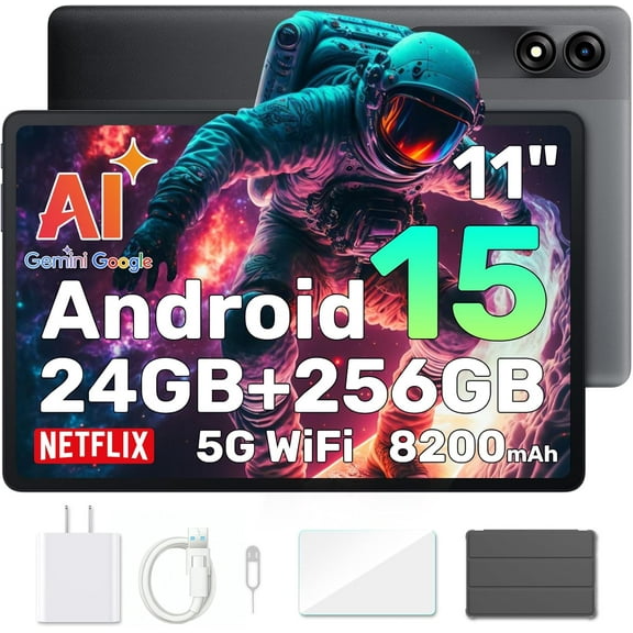 Blackview 11" Android 14 Tablet 256GB 2K Google GMS Computer Tablets for Learning with Case, Tab 9 Wifi, Gray
